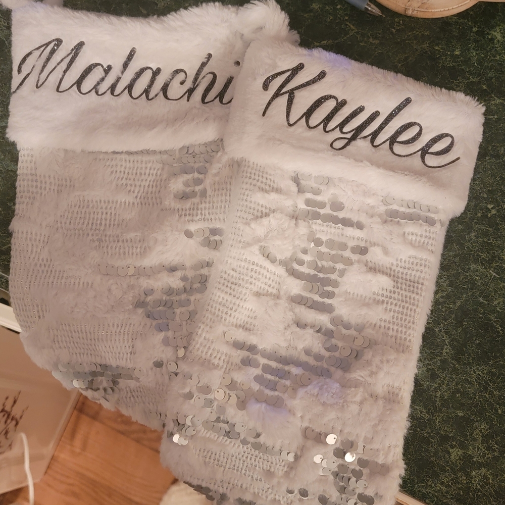 Personalized White Sequin Stockings
